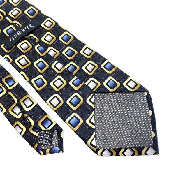 George Blue Geometric Print Wide Silk Tie - Picture 5 of 6